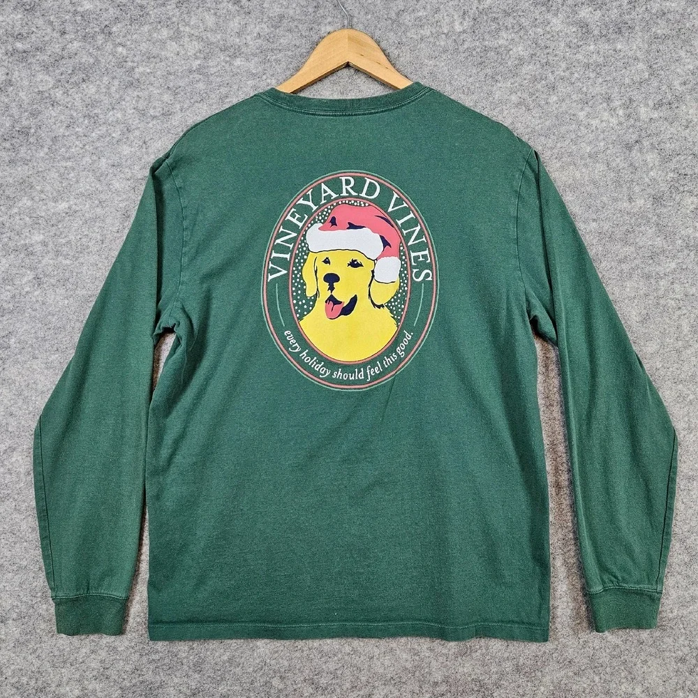 Vineyard Vines Green Long Sleeve Tee T-Shirt Size‎ M Holidays Christmas Cotton
